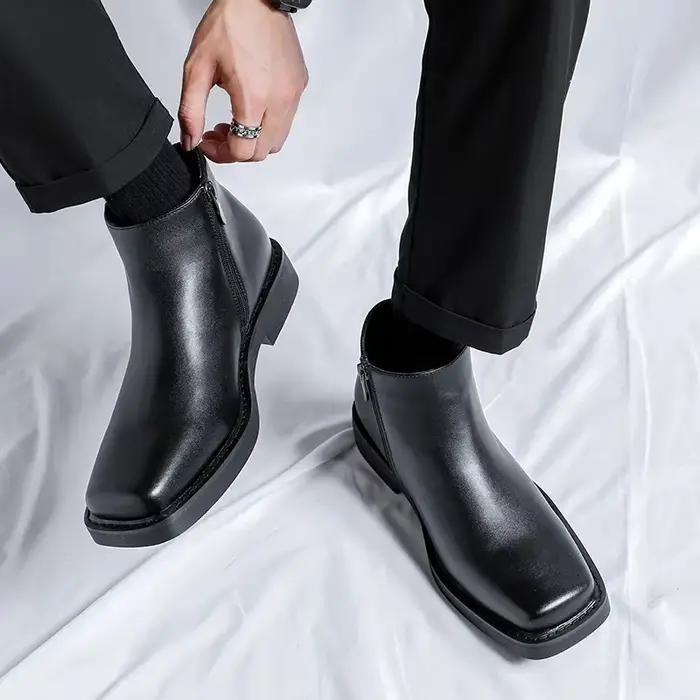 Noir nouvelle mode hommes chaussures en cuir décontractées automne hiver robe bottines Vintage brita