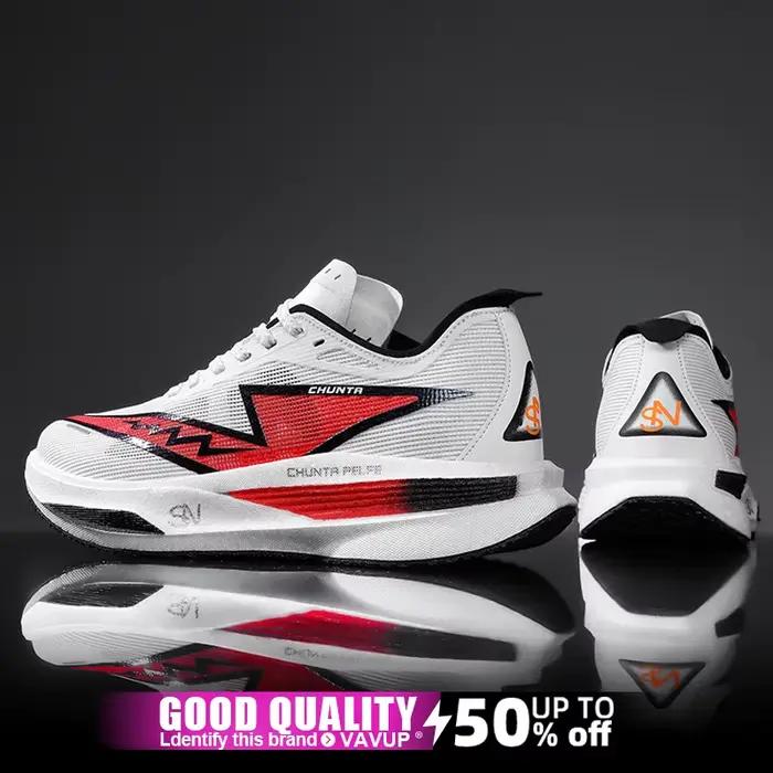Chaussures de course à pied avec semelle en carbone, spécialité marathon, pour hommes, sport, respir
