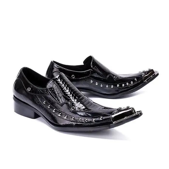 Chaussures en cuir brillant noir pour hommes, costume d'affaires d'été, chaussures de mariage pointu