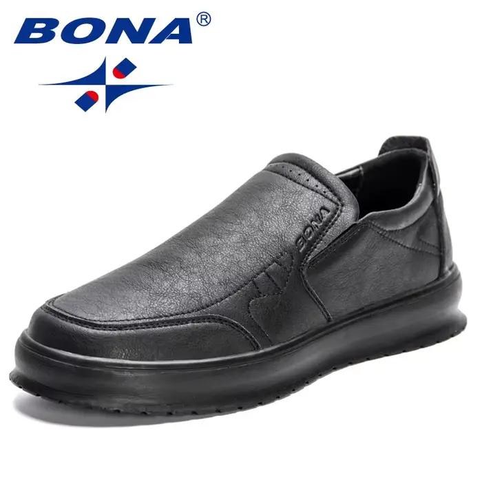 BONA-Baskets en cuir pour hommes, chaussures de marche confortables, respirantes, faites à la main, 
