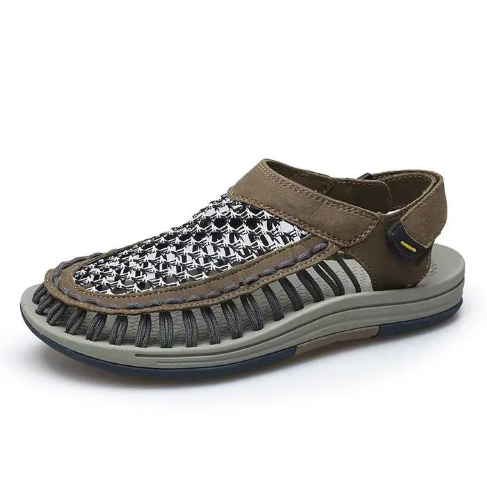 Sandales d'été tissées à la main pour hommes, chaussures décontractées à la mode, baskets de marque 