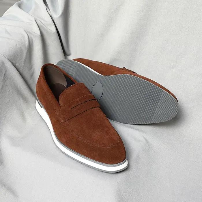 Mocassins Penny Classiques en Cuir Véritable et Daim de Vache, Chaussures Plates de Luxe Élégantes à