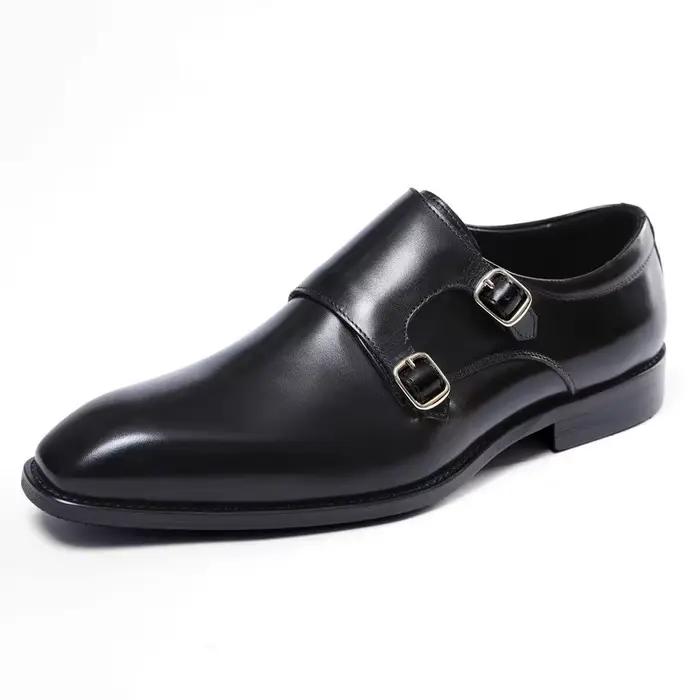 Chaussures à boucle Style Derby pour hommes, bout pointu, en cuir fait à la main, Oxford, haut de ga
