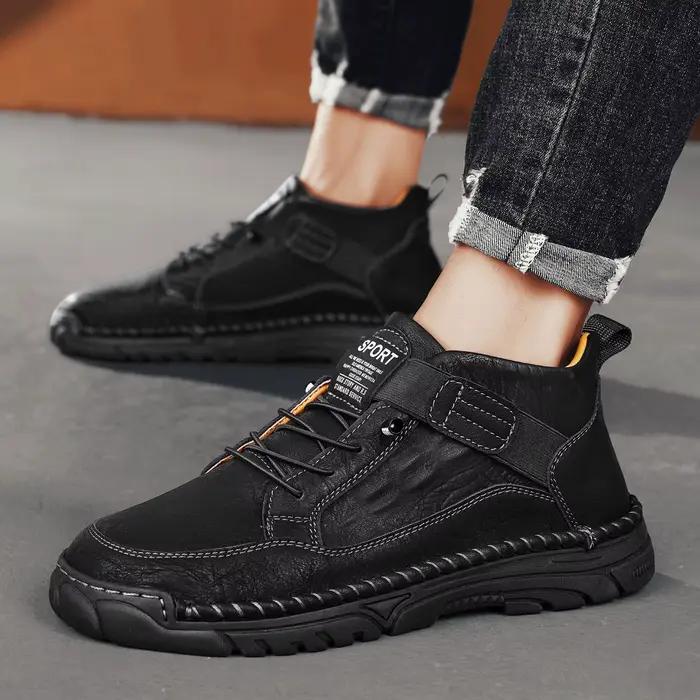 Bottines cousues à la main pour hommes, chaussures d'extérieur montantes décontractées, en cuir Vint