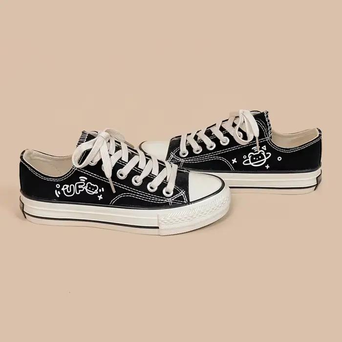 Baskets d'athlétisme plates et décontractées, chaussures en toile avec Graffiti, Design original, po
