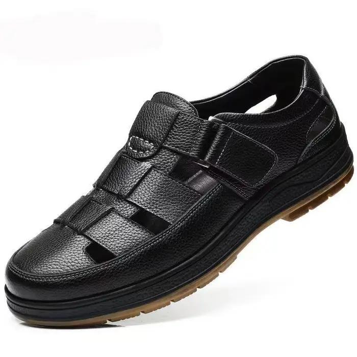 Chaussures d'été en cuir pour hommes, nouvelles chaussures creuses respirantes et antidérapantes pou