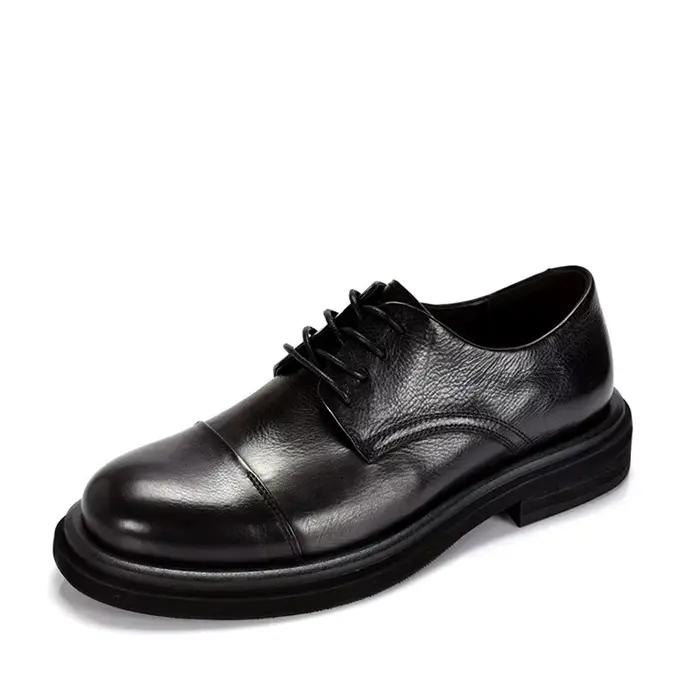 Chaussures de luxe italiennes pour hommes, couleur unie, en cuir véritable, plates, Oxford, décontra