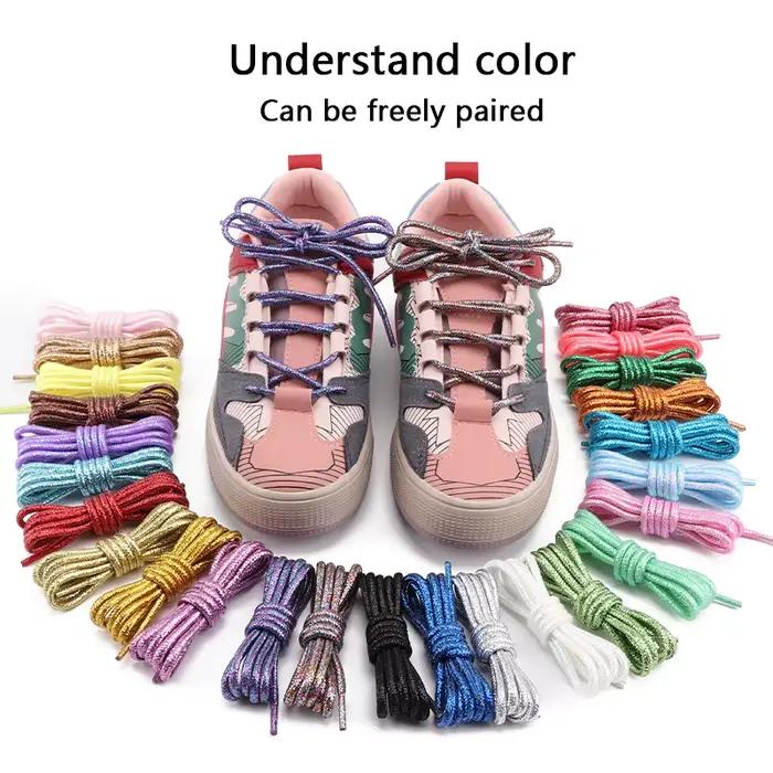 Lacets de chaussures à paillettes métalliques lacets ronds brillants or argent chaussures en soie de
