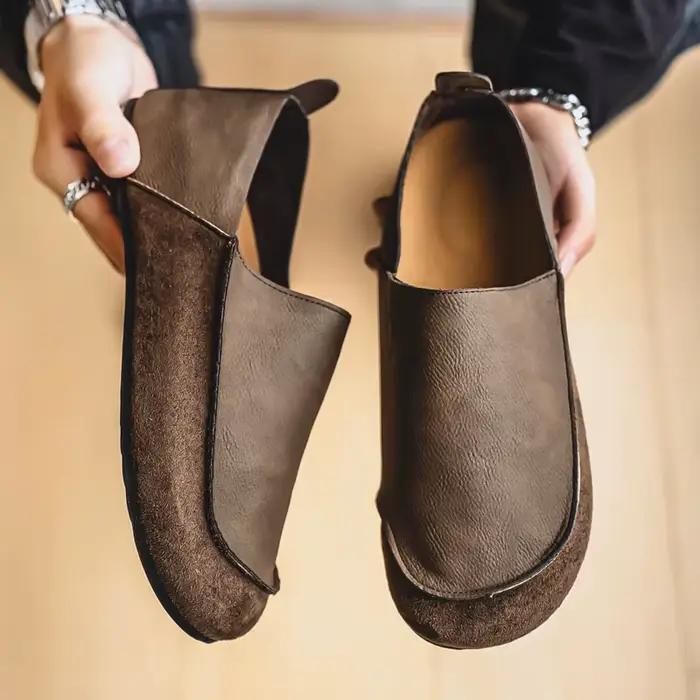 Homme mocassins en plein air marche mode hommes chaussures décontractées en cuir souple confort demi pantoufles