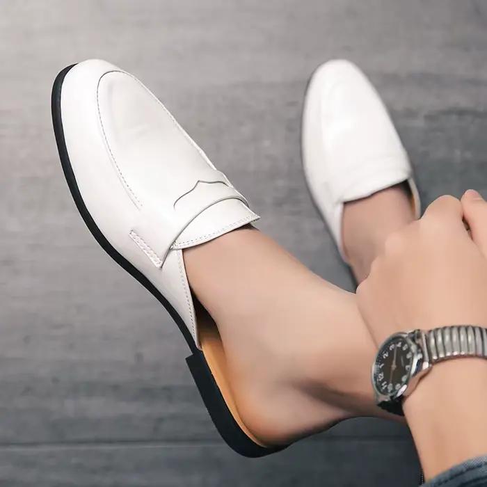Mocassins Penny Loafers Homme Tendance Noir et Blanc en Cuir Verni Décontractés Respirants à Enfiler pour la Conduite