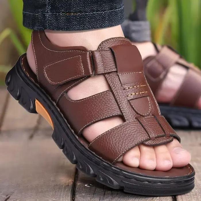 Sandales classiques pour hommes, nouvelles chaussures de plage, sandales romaines rétro pour hommes, sandales en cuir véritable, sandales de sport à la mode pour hommes, taille 38-46