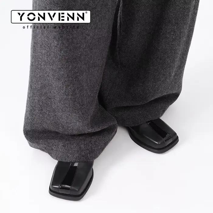 Nouvelles pantoufles à tête carrée et sans queue pour hommes, chaussures décontractées pour les déplacements professionnels, coulissantes en cuir, classiques et simples