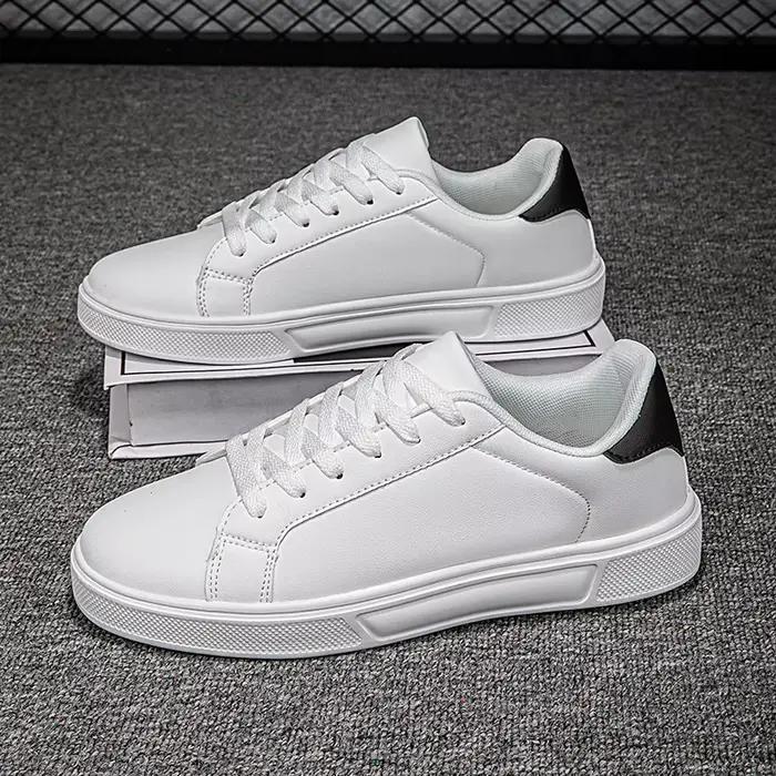 Chaussures pour hommes baskets blanches en cuir PU solide
