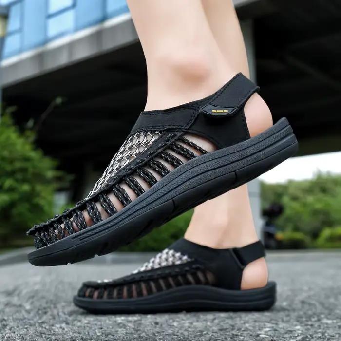 Été nouvelles sandales hommes marque concepteur mode décontracté en plein air cuissardes grande taille tissé à la main
