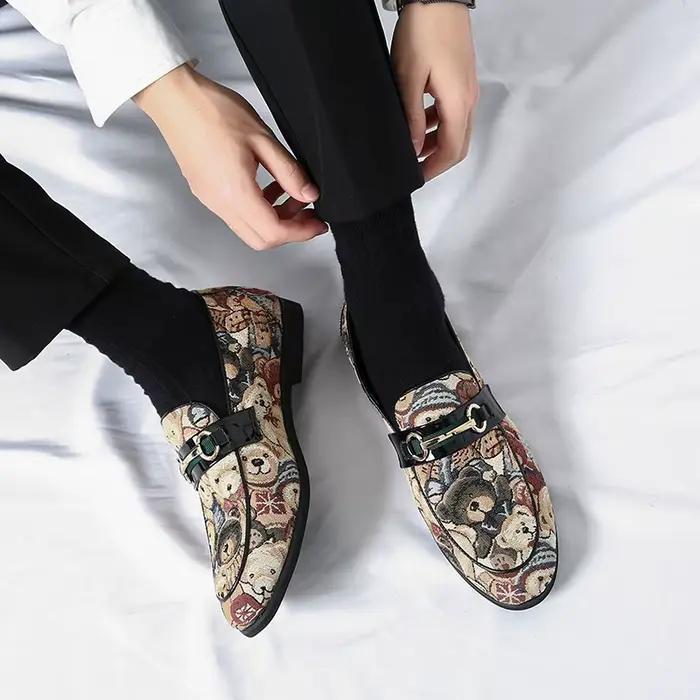 Luxe ours imprimer hommes mocassins marque concepteur mocassin homme brodé appartements décontracté sans lacet