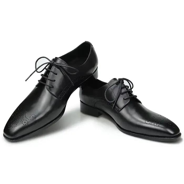Tongs de luxe Brogue chaussure de mariage pour hommes classique noir bureau Oxfords en cuir véritable à lacets Sapato