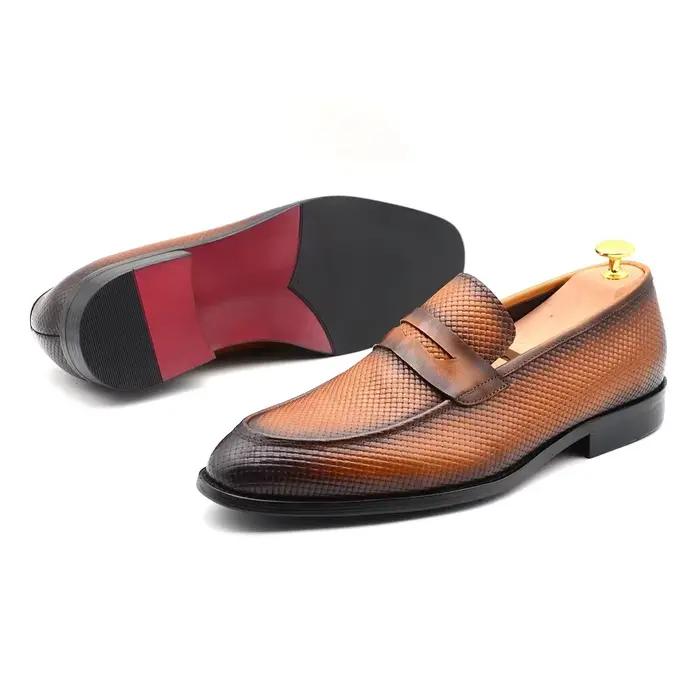 Chaussures de mariage classiques de luxe pour hommes, mocassins Penny faits à la main en cuir de vache véritable, à enfiler, noirs et marron, pour le bureau et les occasions formelles