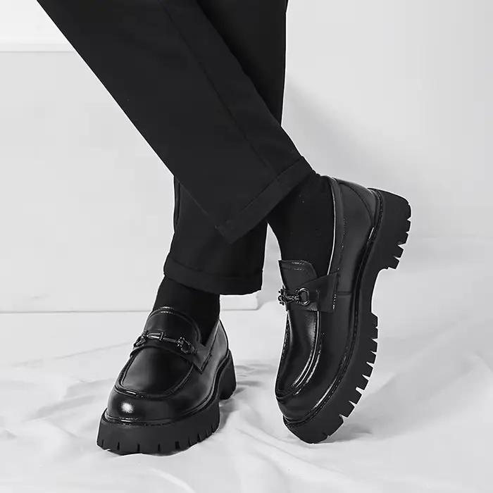 STRONGSHEN hommes chaussures en cuir à semelles épaisses Style britannique