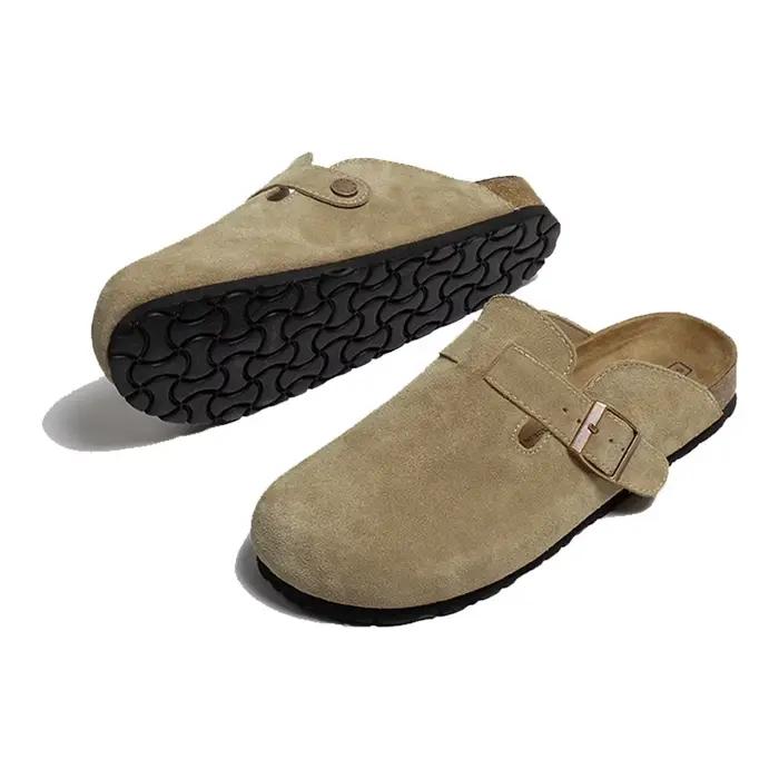 Mules Boston en daim avec semelle en liège pour femmes et hommes, chaussures zuecos confortables et soutien de la voûte plantaire pour diverses occasions