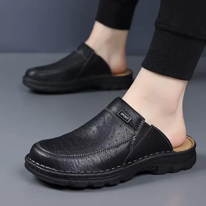 Mules pour hommes à enfiler avec empeigne perforée et panneau latéral élastique pour un port facile