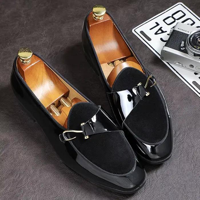 Chaussures en cuir décontractées pour hommes boucle chaussure de mariage de fête à la mode