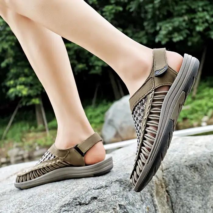 Été nouvelles sandales hommes marque concepteur mode décontracté en plein air cuissardes grande taille tissé à la main