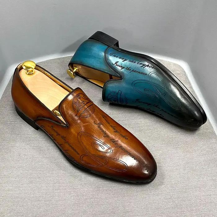 Mocassins Felix Chu en cuir véritable de vache, peint à la main, pour hommes, élégants et résistants à l'eau, idéaux pour des robes, mariages, soirées, événements de rue ou le bureau