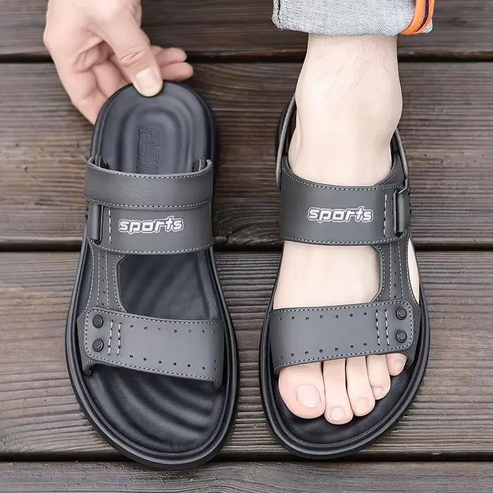 Sandales pour hommes à sangle réglable avec design perforé respirant et semelle confortable pour un usage décontracté en été