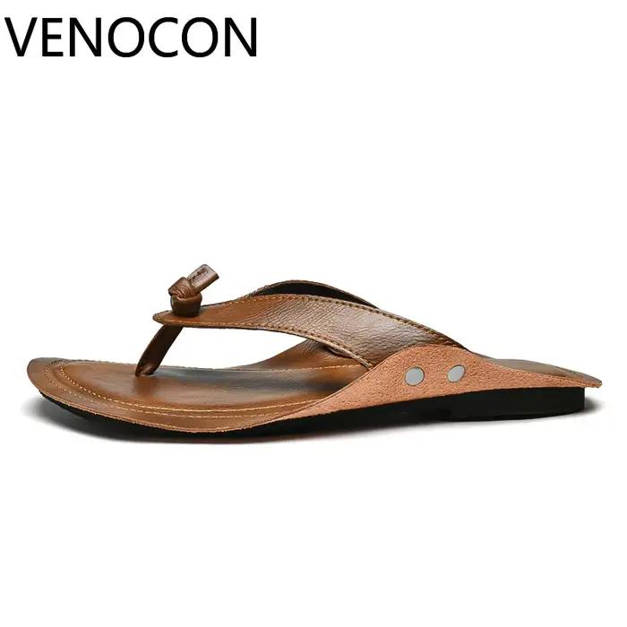 Sandales VENOCON en cuir fendu pour hommes, style fashion, confort caoutchouc, polyvalence et élégance romaine pour toutes occasions décontractées