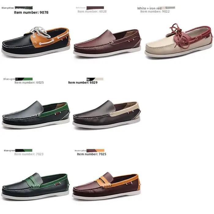 Nouvelles chaussures bateau décontractées pour hommes en cuir à enfiler