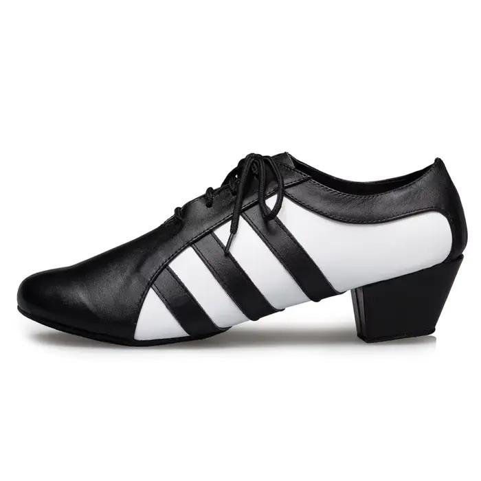 Chaussures de danse latine homme professionnelles en cuir blanc et noir pour salsa et tango grandes tailles occasions spéciales