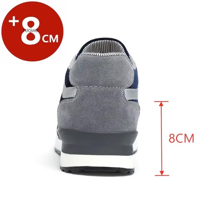 Chaussures hautes FUQIAO 8 cm pour hommes, chaussures de sport respirantes, daim de vache, plateforme, pointure 37-44, bleu et gris, occasions sportives et décontractées