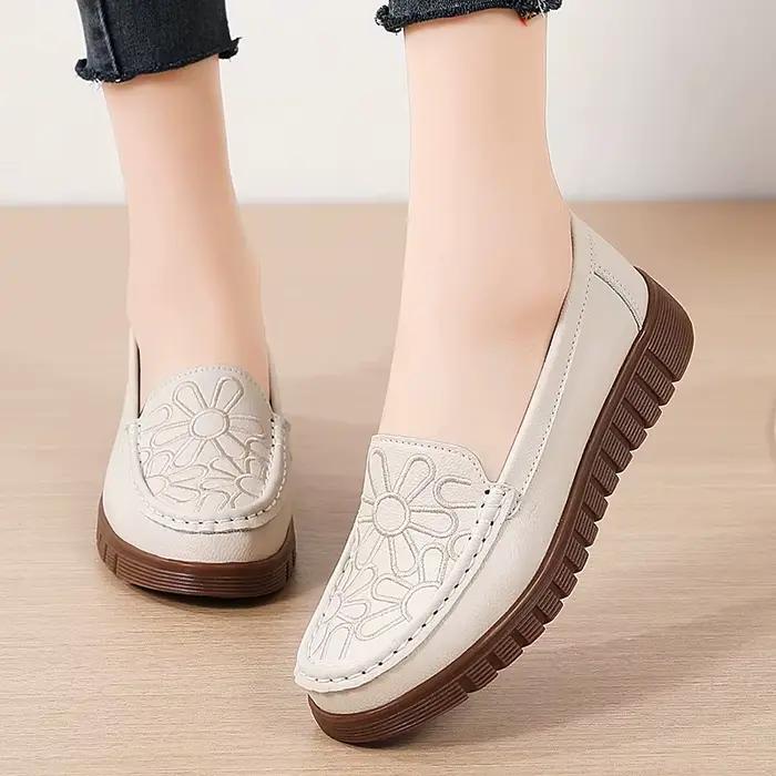 WOIZGIC femmes dames mère chaussures en cuir véritable appartements antidérapants sur doux printemps automne mocassins mocassin