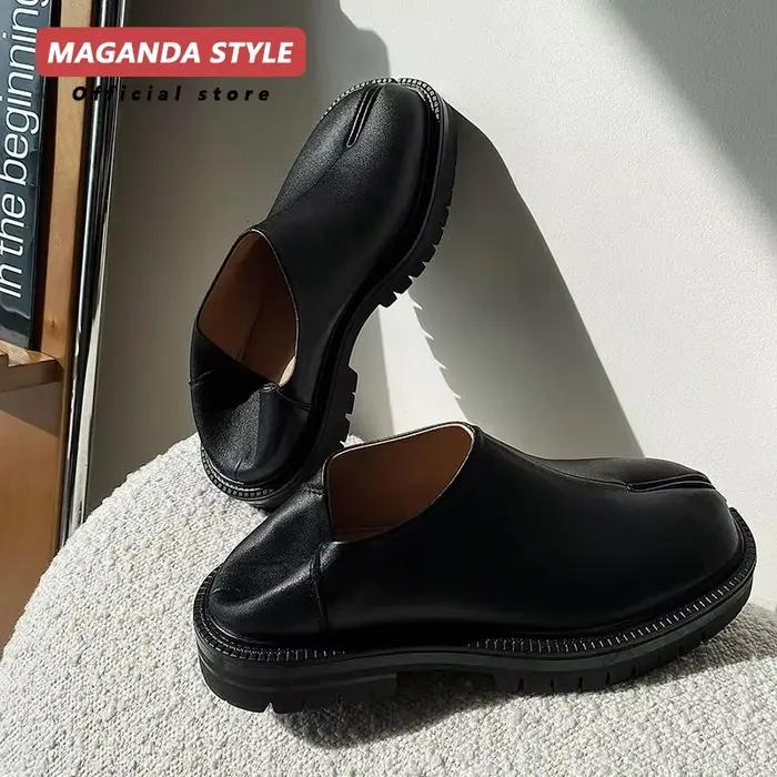 Maganad Tabi Babouches-Mocassins plats en cuir véritable pour hommes et femmes
