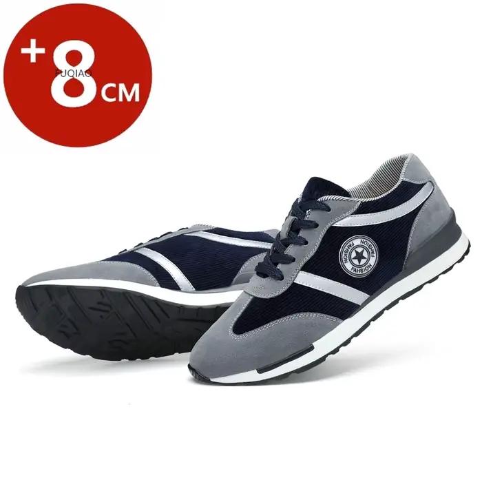Chaussures hautes FUQIAO 8 cm pour hommes, chaussures de sport respirantes, daim de vache, plateforme, pointure 37-44, bleu et gris, occasions sportives et décontractées