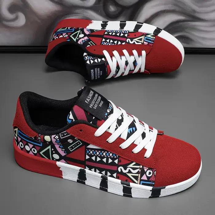 Nouvelles Chaussures de Skateboard Tendance pour Hommes – Baskets Décontractées Antidérapantes en Toile à Motifs pour la Marche en Extérieur – Zapatos Sportifs pour Homme