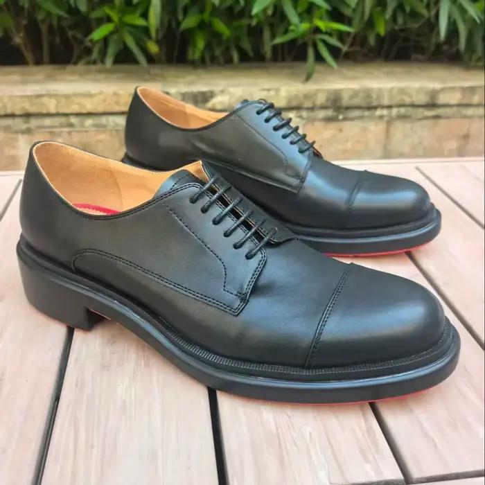 Chaussures en cuir noir à semelle rouge pour hommes, bout rond, à lacets, style business, plates, talons bas épais, grandes tailles 41-47, nouveauté pour gentlemen