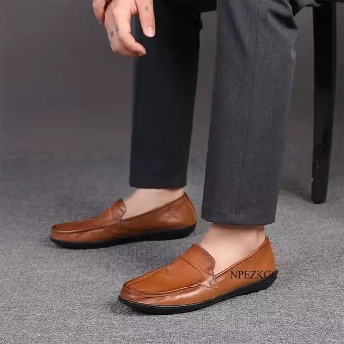 Mocassins à enfiler en cuir véritable pour hommes