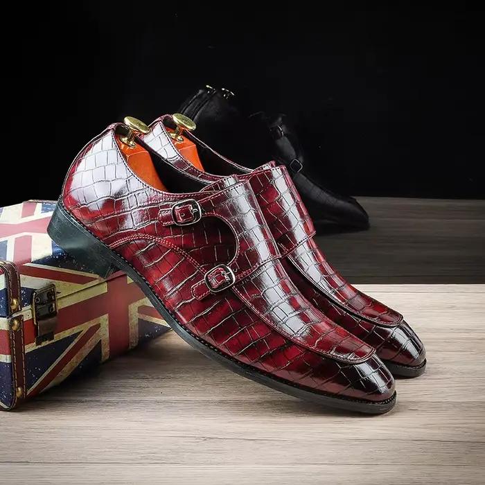 Hommes de luxe chaussures habillées Crocodile Grain cuir chaussures hommes boucle décontracté chaussures de fête de mariage de haute qualité hommes d'affaires richelieu chaussure