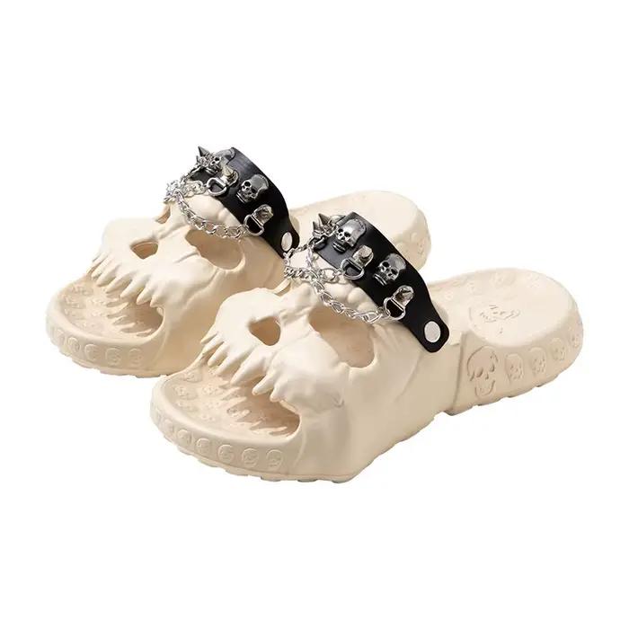 Sandales Antidérapantes à Motif de Crâne pour Homme et Femme, Pantoufles de dehors, Confortables, pour la Plage, Halloween, Optique pour la Maison, Chaussures Souples