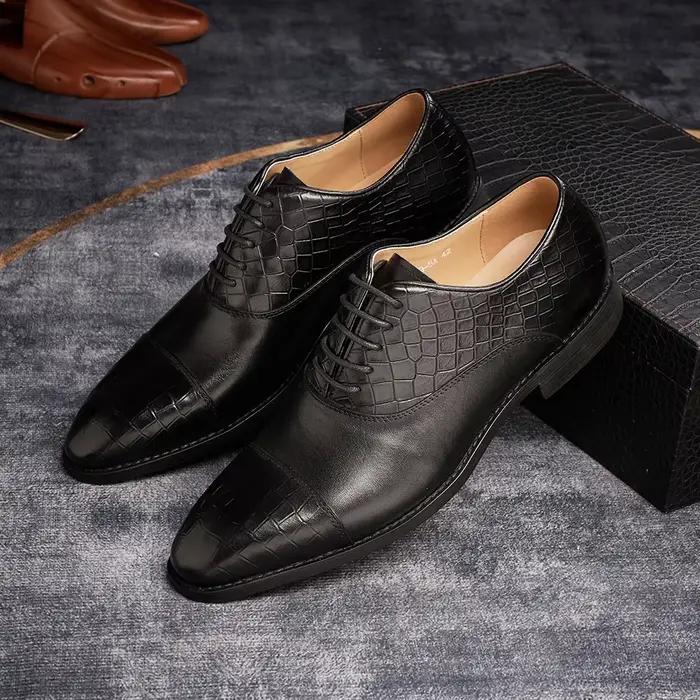 Chaussures de luxe en cuir véritable pour hommes, Oxford, faites à la main, formelles, à lacets, pour affaires, mariage, Banquet, classiques