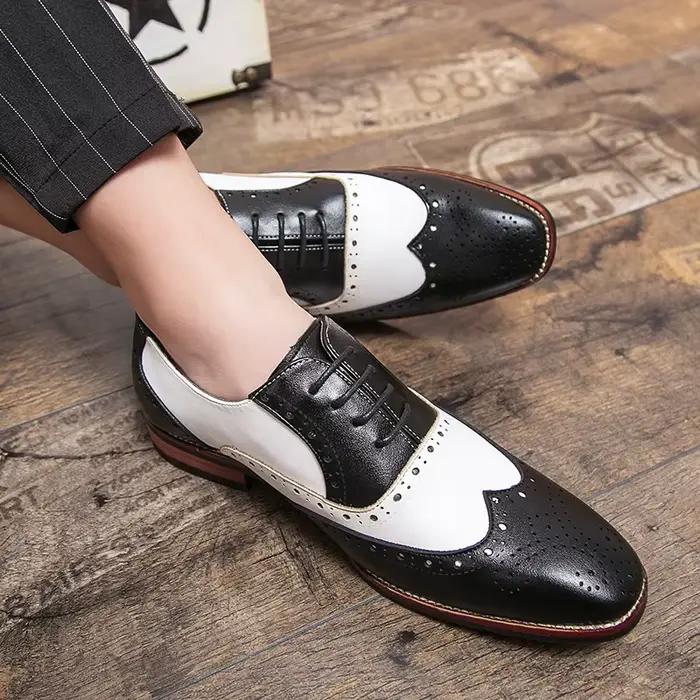 Marque italienne marron blanc bloc mixte chaussures hommes de haute qualité chaussures habillées chaussures de bureau d'affaires mocassins en cuir grande taille: 38-48