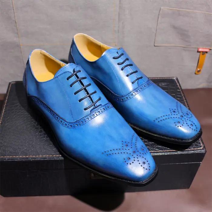 Chaussures Oxford à lacets en cuir véritable pour hommes