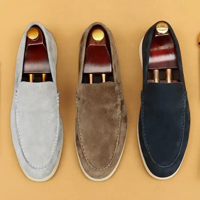Chaussures pour hommes en cuir véritable et peau de mouton, surface souple, résistantes à l'usure, mocassins décontractés à enfiler, semelle en caoutchouc, hauteur cheville