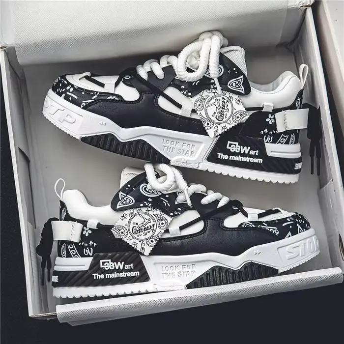 1 paire de baskets décontractées pour hommes, élégantes et confortables, adaptées à toutes les saisons, design géométrique, idéales pour la marche en plein air.