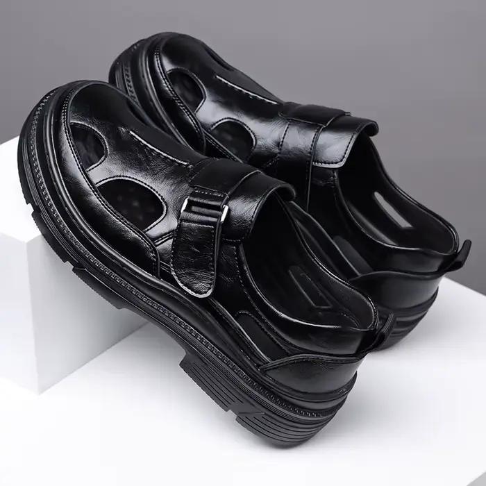 Nouvelles sandales d'été 2026 en cuir ajouré pour homme – Chaussures décontractées et élégantes à plateforme de couleur