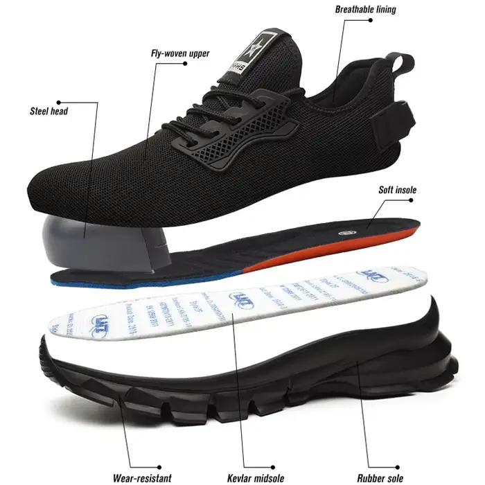Chaussures de sécurité légères pour hommes 2026 avec embout en acier – Baskets de travail protectrices anti-écrasement et anti-perforation – Chaussures indestructibles