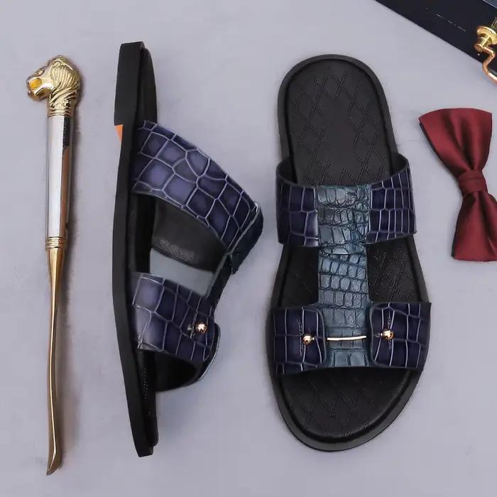 Sandales à lanières en cuir imprimé croco pour hommes
