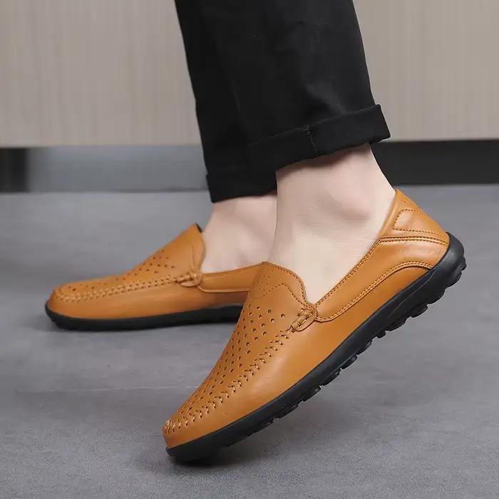Mocassins en cuir véritable pour hommes décontractés design italien respirants été pointure ajustée à enfiler occassions spéciales