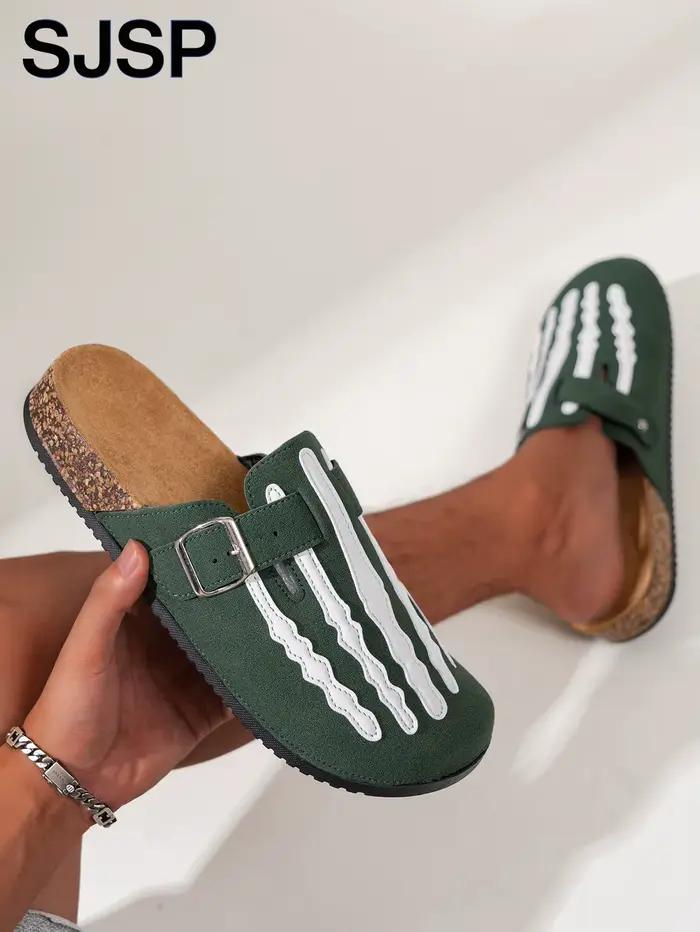 Nouvelles sandales à enfiler à imprimé squelette tendance pour Halloween pour hommes